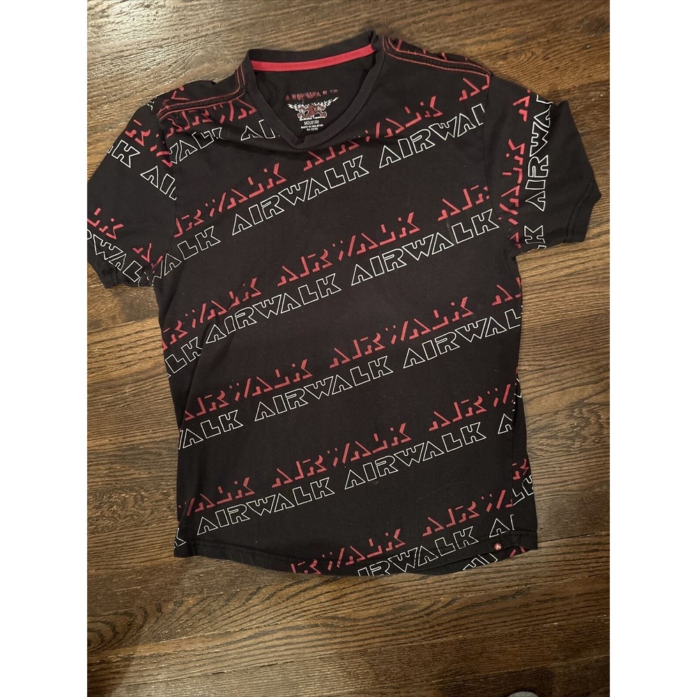 Airwalk Mens All Over Shirt Adult M Tee Short Sleeve Crew Neck Black And red